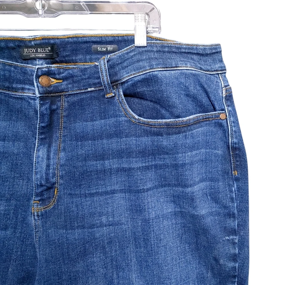 Judy Blue Slim Fit Dark Wash Distressed Ankle Jeans Womens Plus Size 24W
